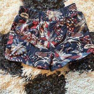 Columbia Boys Navy Red Cream Palm Print Swim Trunks